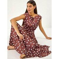 Roman Spot Print Boat Neck Dress