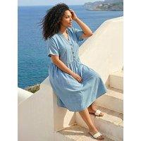 Roman Curve Buttoned Shirt Dress