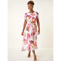 Roman Split Sleeve Floral Midi Dress