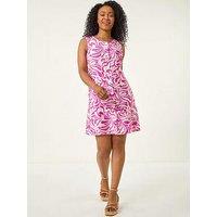 Roman Petite Leaf Print Buttoned A-Line Dress