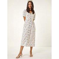 Roman Dusk Ditsy Floral Buttoned Midi Dress