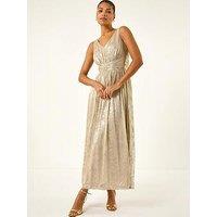 Roman Foil Print Twist Front Stretch Midi Dress