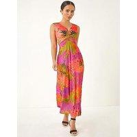 Roman Petite Floral Twisted Stretch Maxi Dress