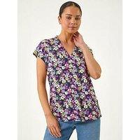 Roman Petite Floral V-Neck Stretch Top