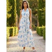 Roman Floral Swirl Halter Neck Dress