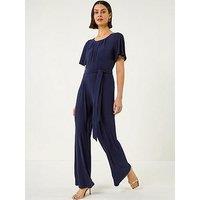 Roman Pleat Neck Belted Jumpsuit