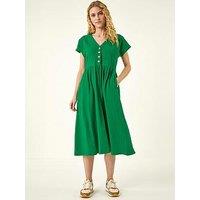 Roman Linen Look Button Midi Dress