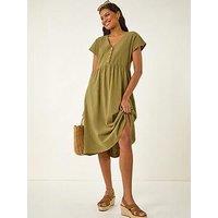 Roman Linen Look Button Midi Dress
