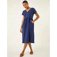 Roman Linen Look Button Midi Dress