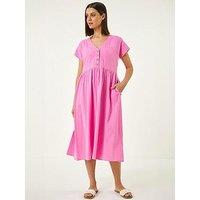 Roman Linen Look Button Midi Dress