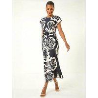 Roman Abstract Printed Gathered Wrap Dress