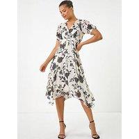 Roman Floral Print Hanky Hem Midi Dress