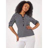 Roman Petite Stripe V-Neck Button Top