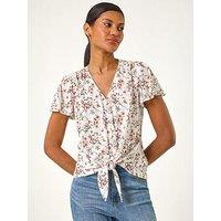 Roman Floral Print Tie Front Top
