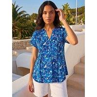 Roman Floral Print Pintuck Stretch Shirt
