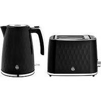 Swan Hexton 1.7L Rapid Boil Kettle & 2 Slice Toaster, Black & Chrome