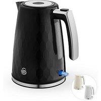 Swan Hexton 1.7L Electric Kettle, 3Kw Rapid Boil, Black And Chrome