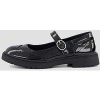 The Very Collection Older Girls Demi Bar Strap Brogue Patent School Shoe - Black