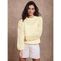 Mint Velvet Broderie Mix Sweatshirt - Yellow