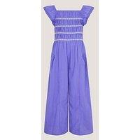 Monsoon Girls Textured Shirred Jumpsuit - Blue