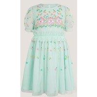 Monsoon Girls Bow Embellished Mesh Dress - Blue
