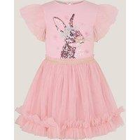 Monsoon Girls Short Sleeve Bunny Sequin Disco Dress - Pink