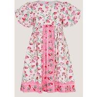 Monsoon Girls Strawberry Poplin Dress - Light Cream