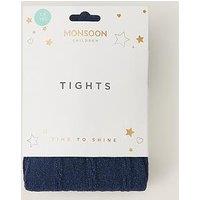 Monsoon Girls Cable Heart Tights - Navy