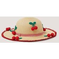 Monsoon Girls Cherry Straw Floppy Hat - Beige