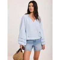 Mint Velvet Cotton Open Stitch Blouse - Blue