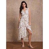 Mint Velvet Floral Print Ruffle Midi Dress - Blue