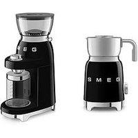 Smeg Coffee Grinder With 8 Functions & Electric Milk Frother Set, Black