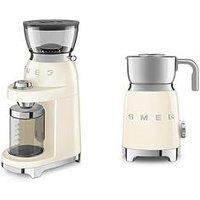 Smeg Coffee Grinder With 8 Functions & Electric Milk Frother Set, Cream