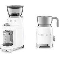 Smeg Coffee Grinder With 8 Functions & Electric Milk Frother Set, White