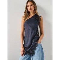 Mango Asymmetric Lace Camisole Top - Blue