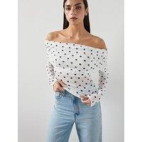 Mango Polka Dot Strapless Top - White