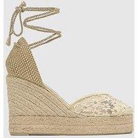 Castaner Flower Embroidered Wedge & Sandals - Beige