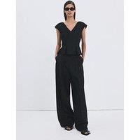 Mango Cotton Linen Peplum Top - Navy