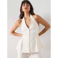 Mango Peplum Top With Halter Neck - Vanilla