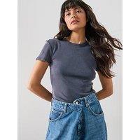 Mango Cotton T-Shirt With Seams - Blue