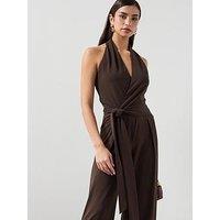 Mango Bow Wrap Jumpsuit - Brown
