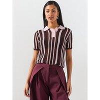 Mango Knitted Polo Sweater - Brown