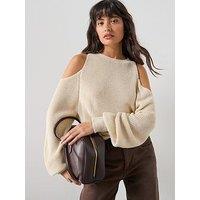 Mango Off-The-Shoulder Knitted Sweater - Beige