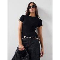 Mango Peplum Sweater Contrasting Trim - Black