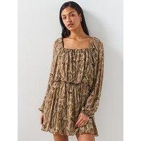 Mango Flowy Animal Print Dress - Khaki