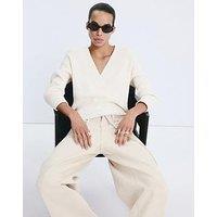 Mango Ribbed Crossover Neckline Jumper - Cream