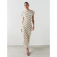 Mango Check Dress With Draped Collar - Cream