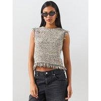 Mango Fringe Trim Top - Black