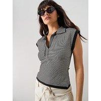 Mango Striped Polo-Neck Sweater - Black