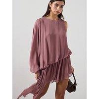 Mango Ruffle Dress With Asymmetrical Sleeve - Pink